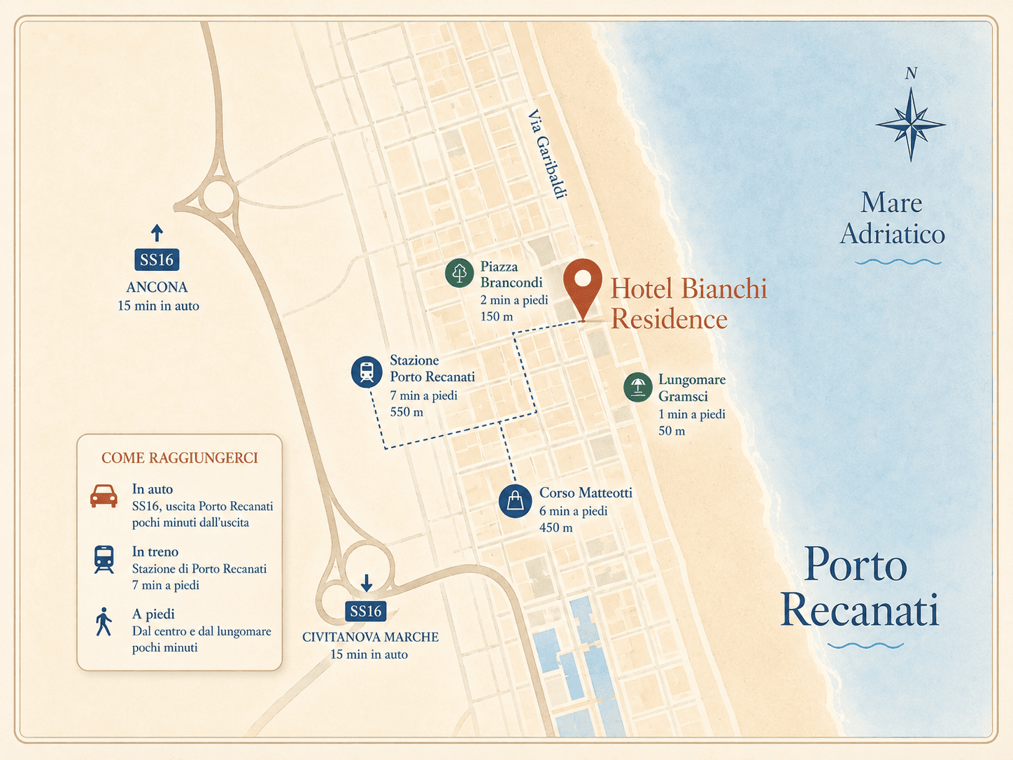Mappa della posizione dell’Hotel Bianchi Residence a Porto Recanati